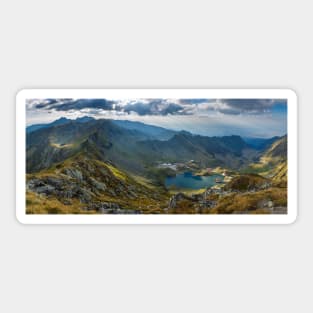 High resolution panorama of aerial view of Balea Lake Sticker